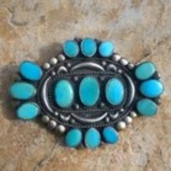 Natural Blue Gem Turquoise Brooch